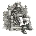a king sitting on a throne, wheeping with "John 11:35" written under it  tattoo design idea