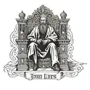 a king sitting on a throne, wheeping with "John 11:35" written under it  tattoo design idea