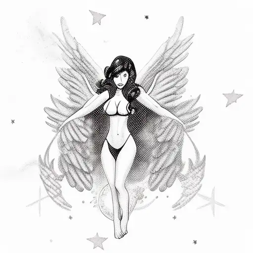 A sexy angel cooking in a celestial kitchen tattoo design idea