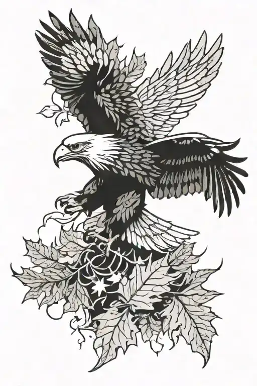 Eagle bright fall leaves tattoo design idea