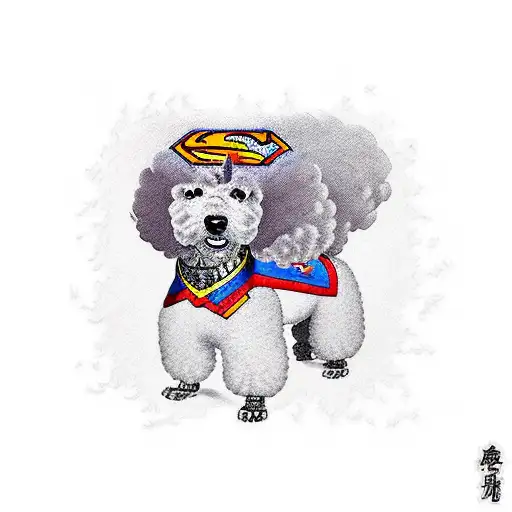 poodle dog with superman cape tattoo design idea