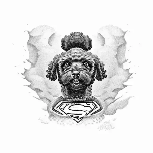 Black poodle dog with superman cape tattoo design idea