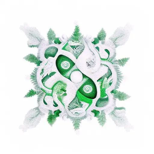 circle forest like yin yang showing green and snow with blank center tattoo design idea