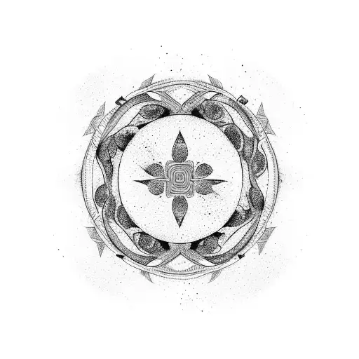 circle forest like yin yang showing green and snow with blank center tattoo design idea