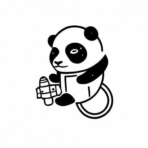 a panda with astronaut helmet floating in space tattoo design idea