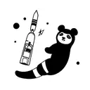 a panda as astronaut floating in space using a fire extinguisher as rocket tattoo design idea