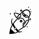 a panda as astronaut floating in space using a fire extinguisher as rocket tattoo design idea