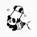 a panda as astronaut floating in space using a fire extinguisher as rocket tattoo design idea