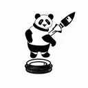 a panda as astronaut floating in space using a fire extinguisher as rocket tattoo design idea