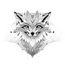 A fox adorned with intricate patterns and symbols from ancient myths, representing the client's love for foxes and ancient history. tattoo design idea