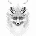 A fox adorned with intricate patterns and symbols from ancient myths, representing the client's love for foxes and ancient history. tattoo design idea