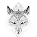 A fox adorned with intricate patterns and symbols from ancient myths, representing the client's love for foxes and ancient history. tattoo design idea