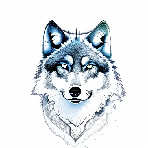  black Wolf with blue color eyes tattoo design idea