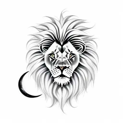 A lion head floating in the sky, his hair made by fluffy clouds. Around him, the lunar phases. tattoo design idea
