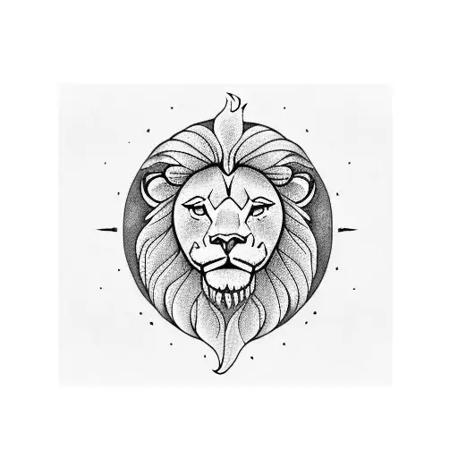 A lion head floating in the sky, his hair made by fluffy clouds. Around him, the lunar phases. tattoo design idea