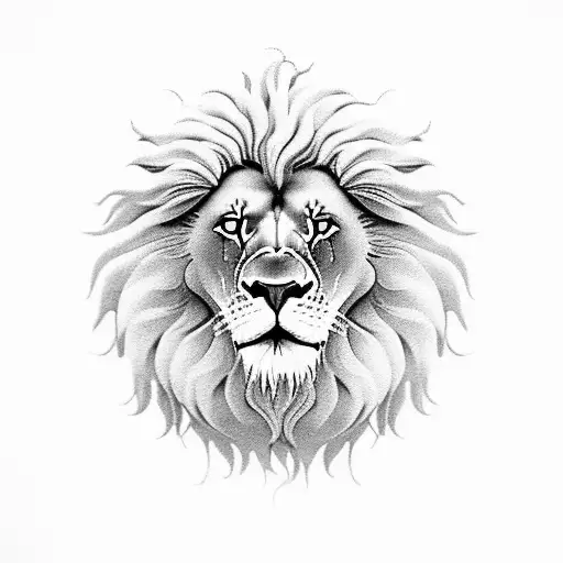 A lion head floating in the sky, his hair made by fluffy clouds. Around him, the lunar phases. tattoo design idea