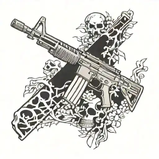 m16 rifle with skeleton   tattoo design idea