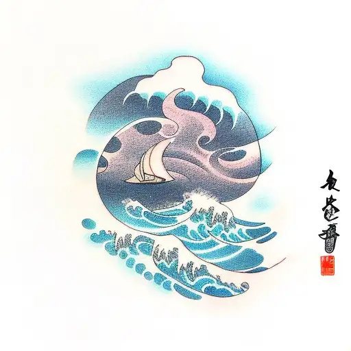 sea surf in a tomoe  tattoo design idea