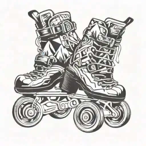 Roller skate wheels transformed into mountain peaks tattoo design idea
