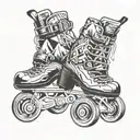 Roller skate wheels transformed into mountain peaks tattoo design idea