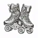 Roller skate wheels transformed into mountain peaks tattoo design idea