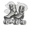 Roller skate wheels transformed into mountain peaks tattoo design idea