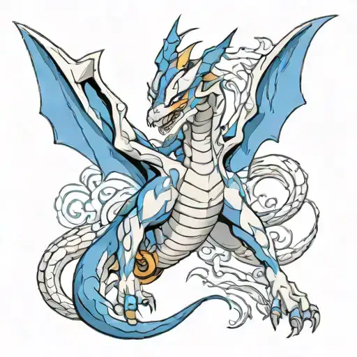 shonron, charizard and blue eyes white dragon flying tattoo design idea