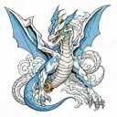 shonron, charizard and blue eyes white dragon flying tattoo design idea