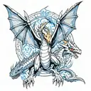 shonron, charizard and blue eyes white dragon flying tattoo design idea
