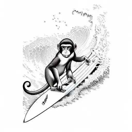 surfing monkey with cap surroundet by waves tattoo design idea