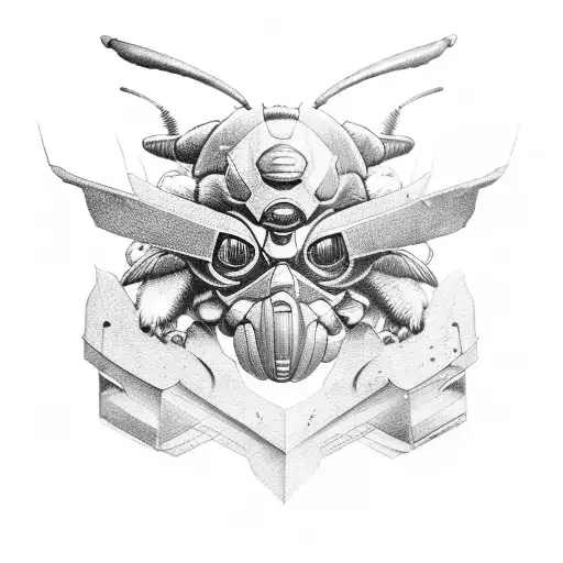 surfing bumblebee with cap surraoundet by waves tattoo design idea