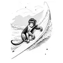 surfing monkey with cap surroundet by waves tattoo design idea