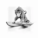 surfing monkey with cap surroundet by waves tattoo design idea