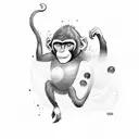 surfing monkey with cap surroundet by waves tattoo design idea