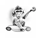 monkey with cap and tow baby monkes on his back on surfboard surroundet by waves tattoo design idea