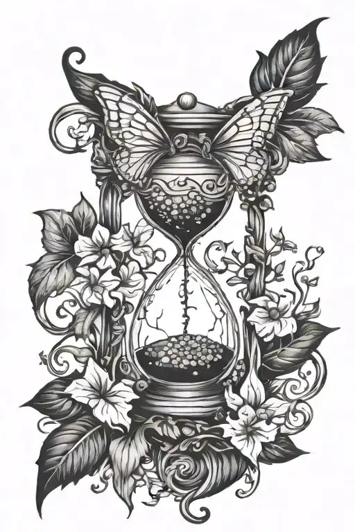 hour glass wrapped by ivy vines tattoo design idea