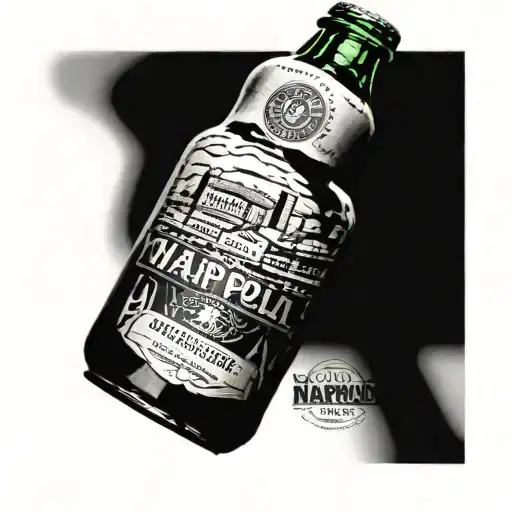 napoli skyline with beer bottle and stadium with hooligans tattoo design idea