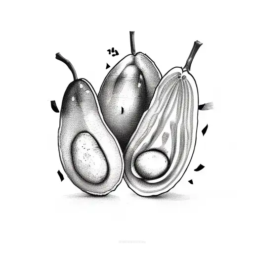 4 avocados with different moods tattoo design idea