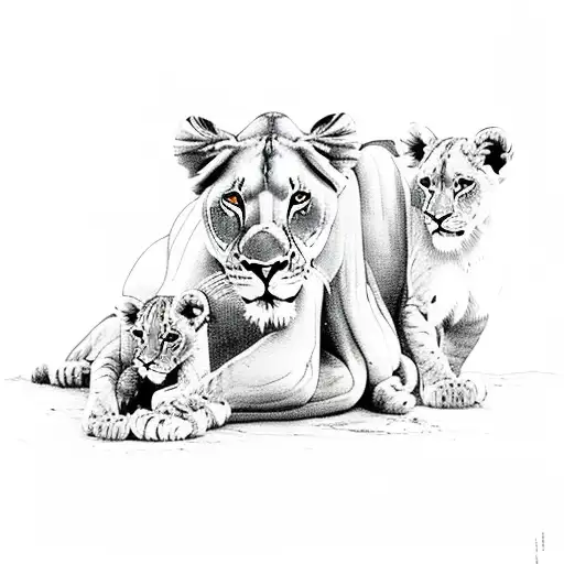 lioness with 2 cubs tattoo design idea