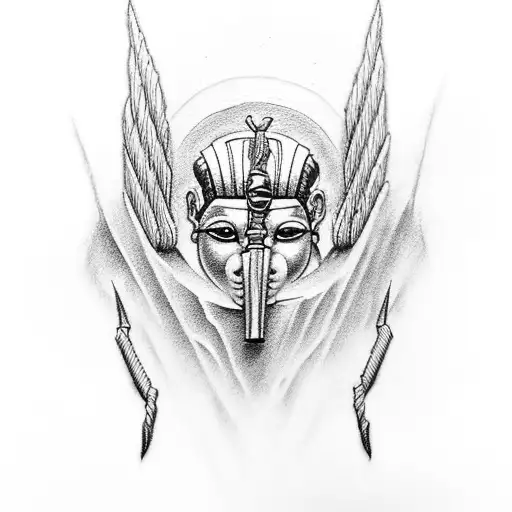 dibujo para tatuaje realista de dios osiris de pie flotando con los brazos al pecho con la llave de la vida en una mano  tattoo design idea