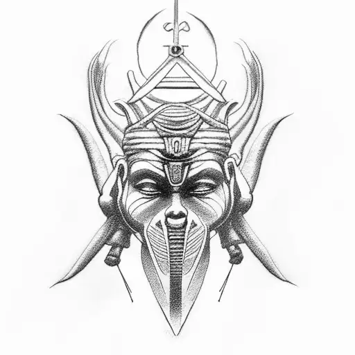 dibujo para tatuaje realista de dios osiris de pie flotando con los brazos al pecho con la llave de la vida en una mano  tattoo design idea