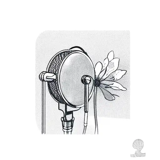 A streaming microphone surrounded by cherry blossoms tattoo design idea
