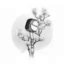 A streaming microphone surrounded by cherry blossoms tattoo design idea
