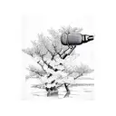 A streaming microphone surrounded by cherry blossoms tattoo design idea