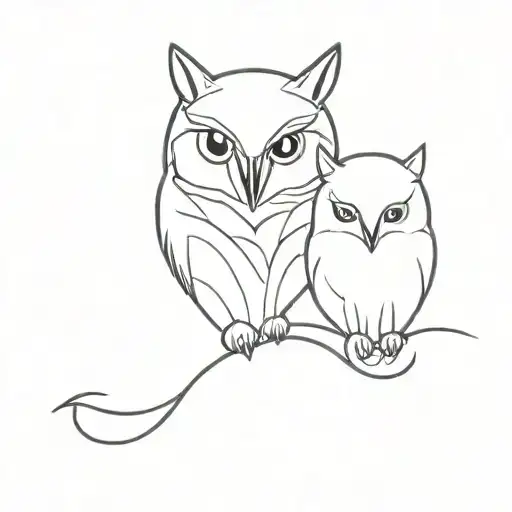 owl cat wolf walking together tattoo design idea