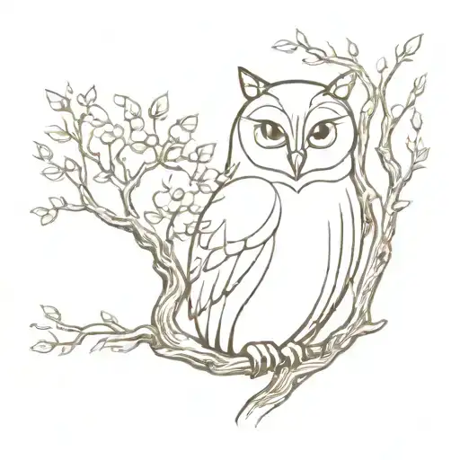 owl cat wolf around life tree branches tattoo design idea