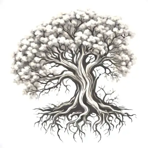 A symbolic tree with roots representing military service and branches symbolizing family connections tattoo design idea