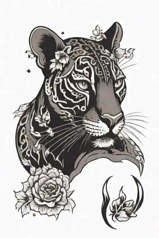 Make an image of a tattoo design for me. It is a traditional panther, made out of little hearts, and with fake eyelashes tattoo design idea