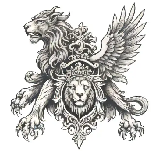 polish eagle and a lion head jin and jang  tattoo design idea
