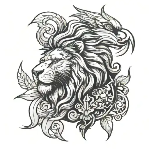polish eagle head and a lion head jin and jang  tattoo design idea